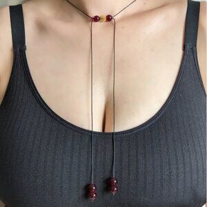 18k Gold Garnet Red Glass Crystal Necklace - Adjustable with Extension